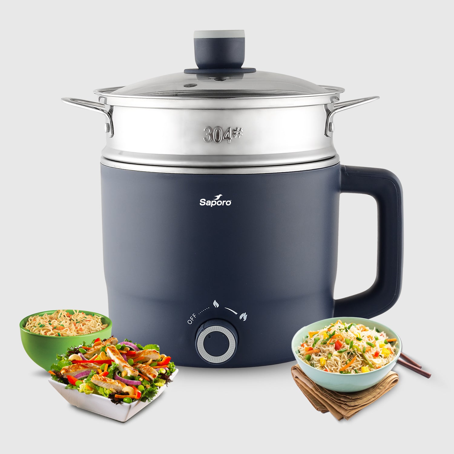 Saporo Flexicook 1.2L Electric Multicook Kettle with Steamer - Navy Blue