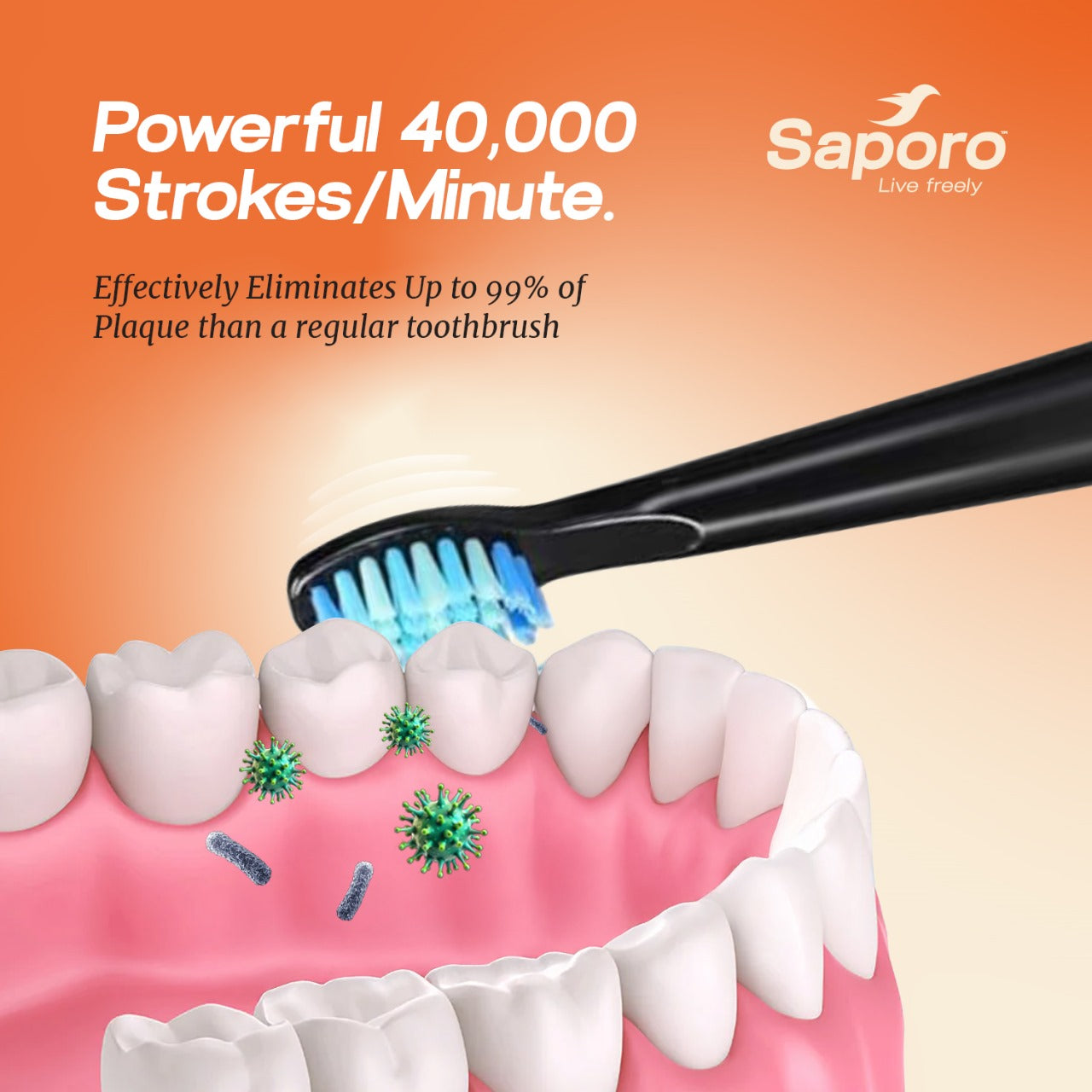 VistaPlus Sonic Rechargable Toothbrush with 5 Brush Heads, 2 Interdental Heads, Travel Case - 5 Operational Modes