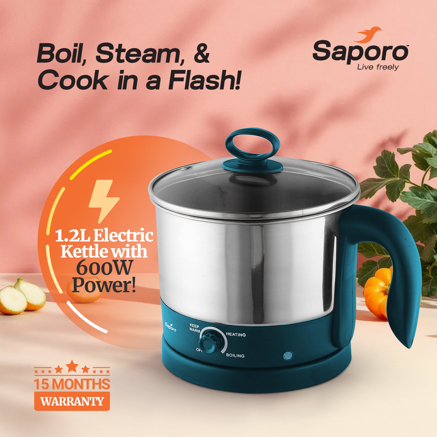 Saporo FlexiPro 1.2L Electric Multicook Kettle - Stainless Steel Body