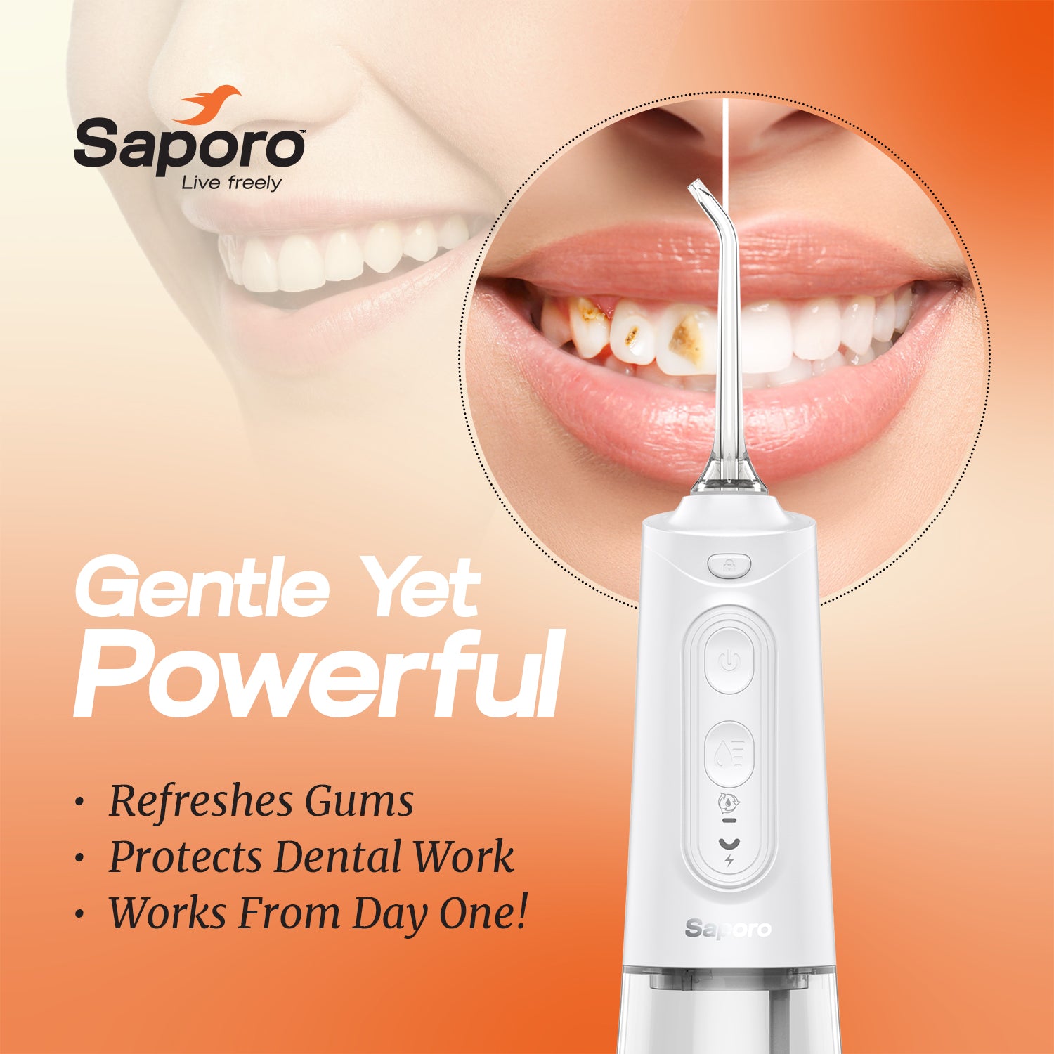 Saporo AquaFlo Rechargeable Oral Flosser With 2 Nozzles