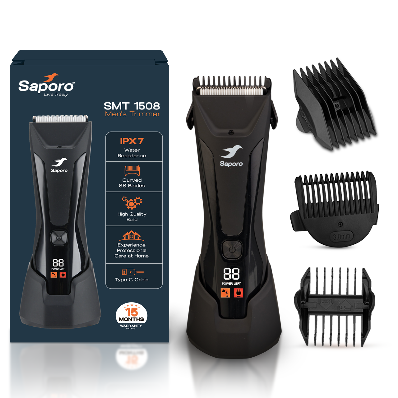 Cordless Multi Trimmer for Men with Digital Display with Charging Dock