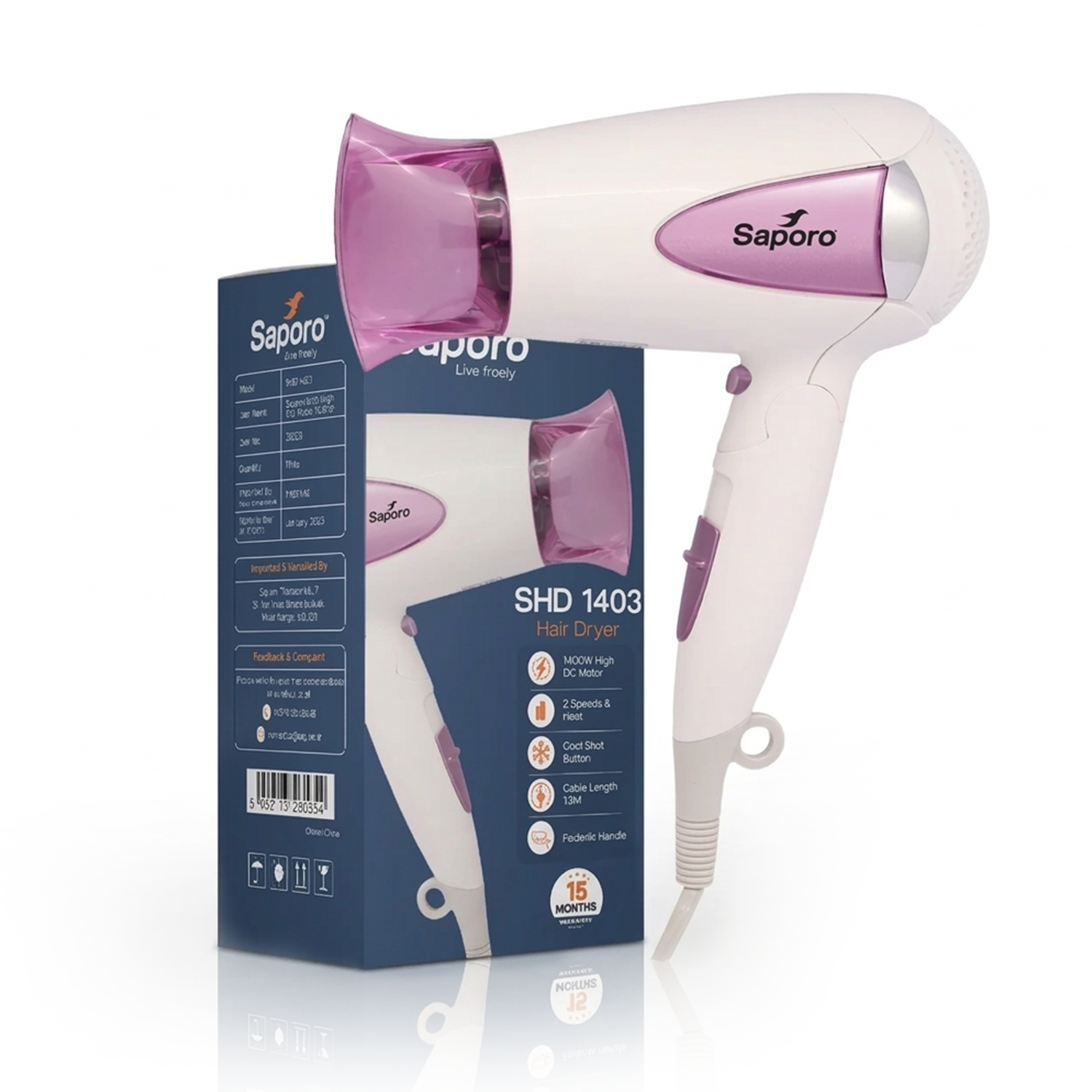 SHD 1403 Foldable Hair Dryer - 1400 Watts with 2 Heat & Speed Settings