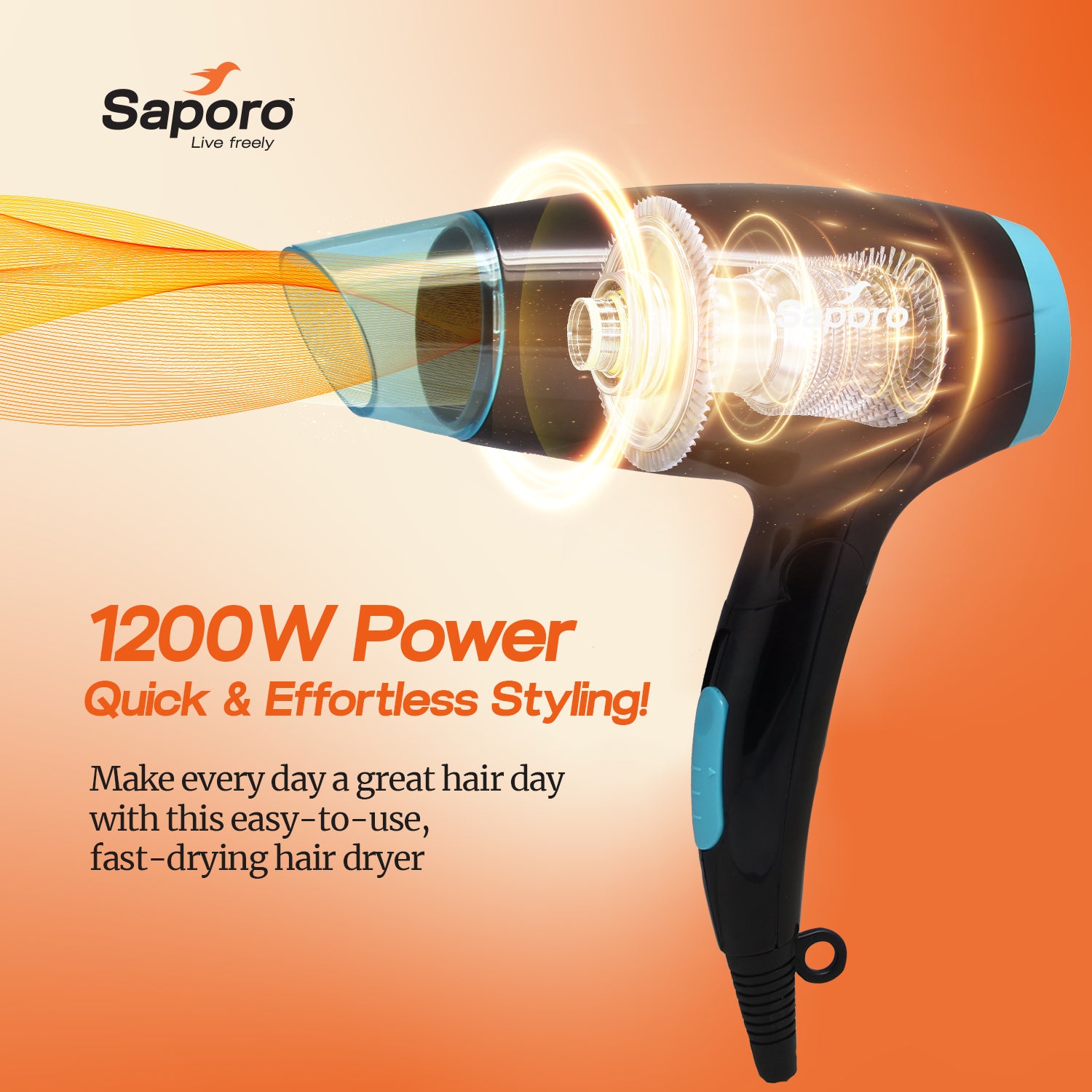 SHD 1202 Foldable Hair Dryer - 1200 Watts with 2 Heat & Speed Settings