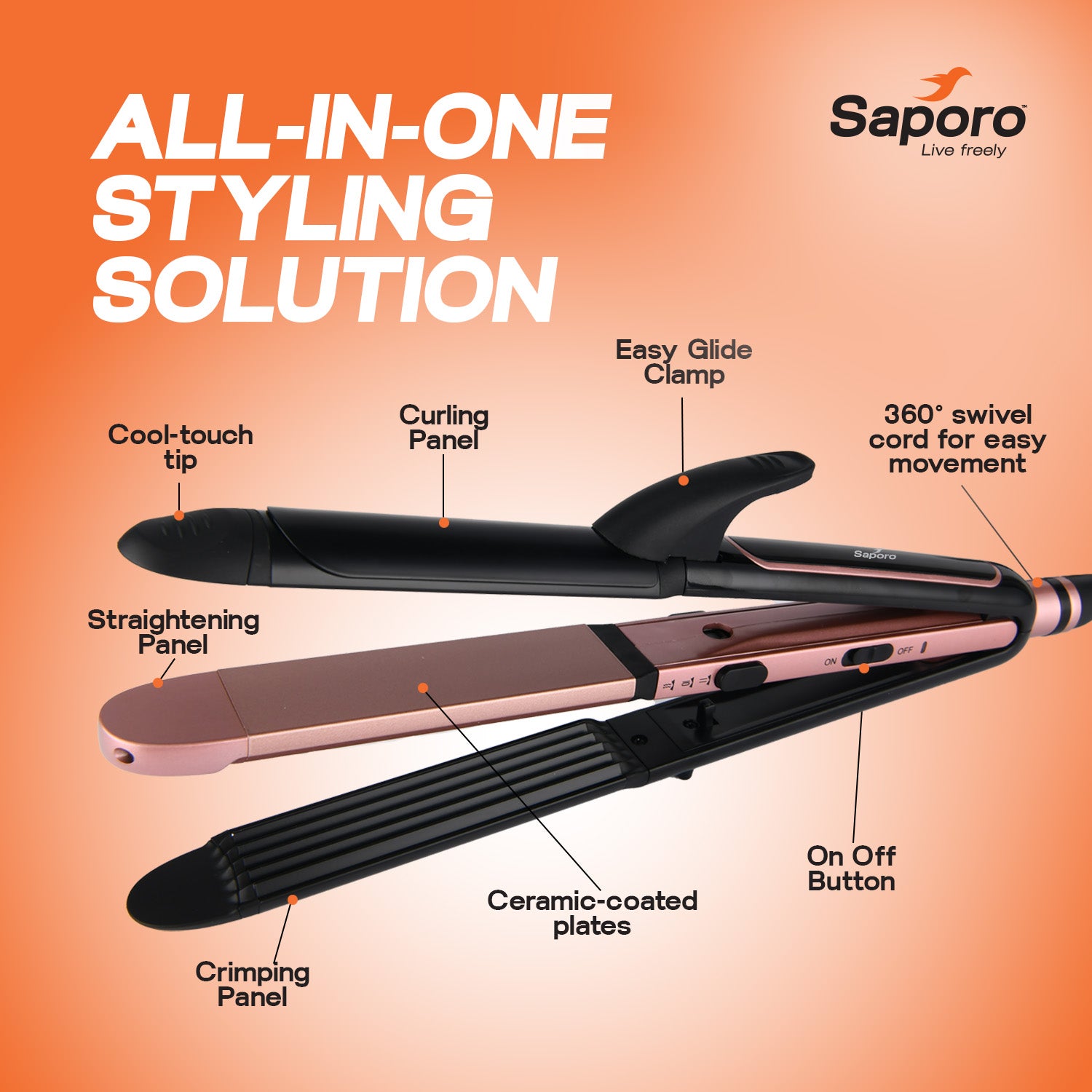 3 in 1 Hair Styler for Women SHS 1804 - Straightener, Crimper, Curler