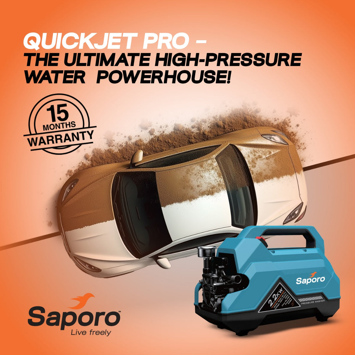 Quickjet Logo Quickjet Pro High Pressure Car Washer with 2200 Watts Motor – Saporo India
