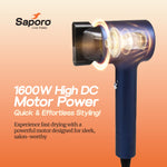 Saporo hair dryer with high DC motor power on an orange background - 1600W High DC Motor
